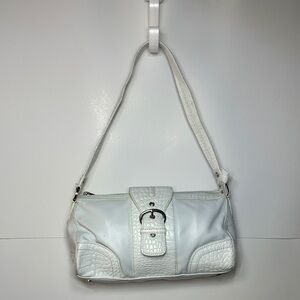 Charter Club White Shoulder Bag embossed cowhide leather